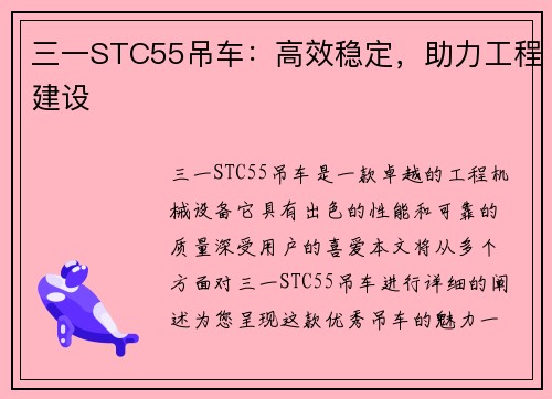三一STC55吊车：高效稳定，助力工程建设